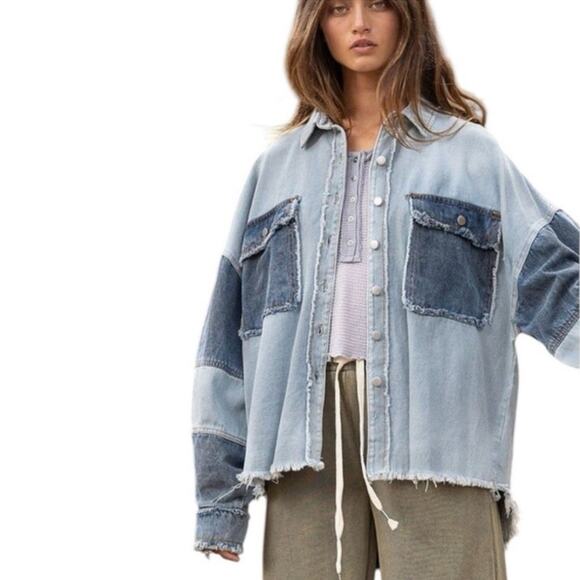 POL Denim Patch Jacket Size Large - Picture 1 of 6